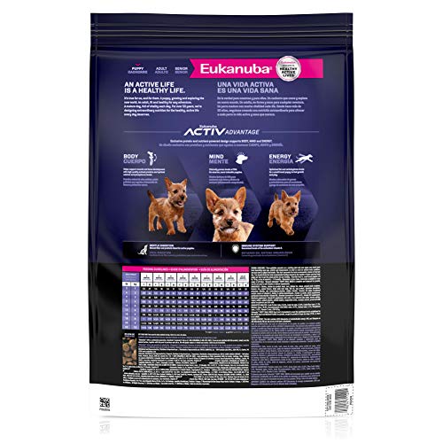 Croquettes poulet Eukanuba Puppy Small Breed, soutien digestif et énergie.