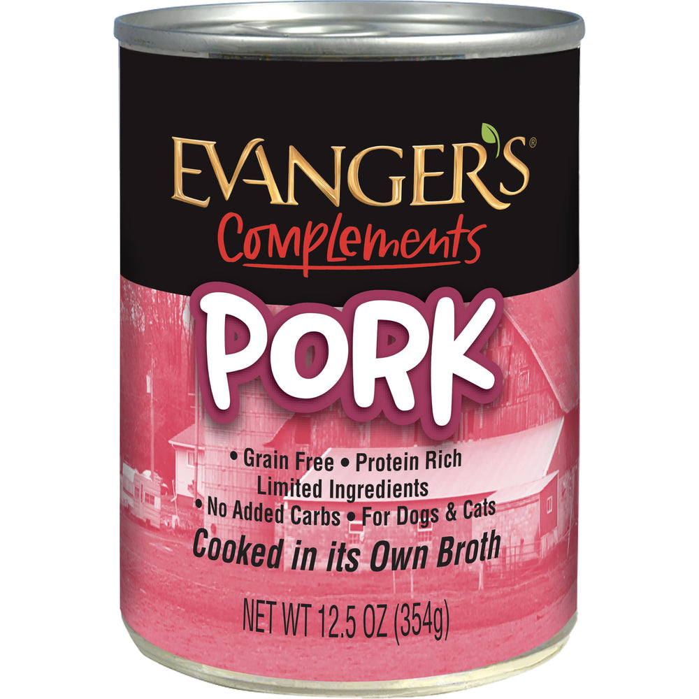 Étiquette Evanger's Complements Porc Sans Céréales, nutrition simple pour chiens et chats