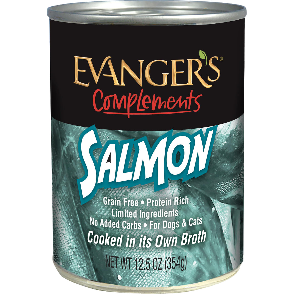 Evanger's Complements Saumon: boîte ouverte prête à servir pour chien et chat sensibles.