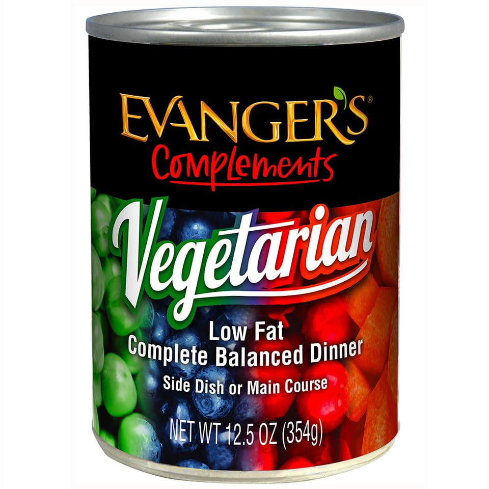 Evanger’s Dîner Végétarien ingrédients frais: légumes et fruits pour digestion équilibrée.