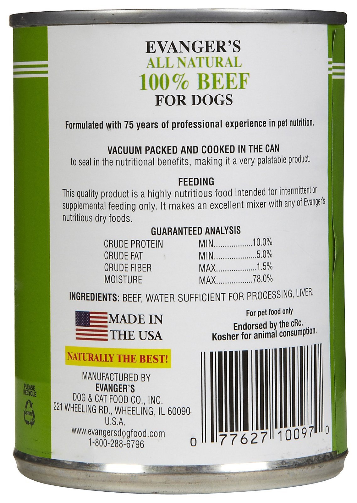Evanger's Heritage Classic boeuf en conserve — ingrédients locaux États-Unis pour une alimentation transparente.