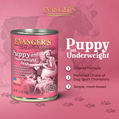 Gros plan sur la texture de poulet en terrine Evanger's Heritage Classic pour chiots.