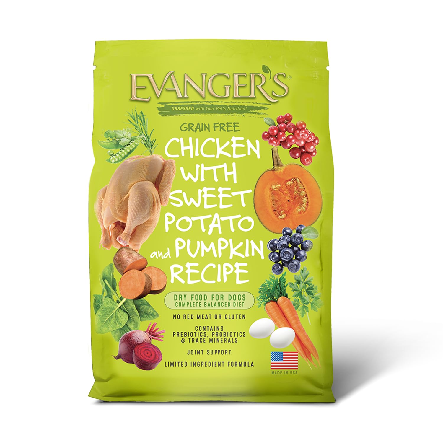 Evanger's poulet frais et patate douce, croquettes pour énergie quotidienne.