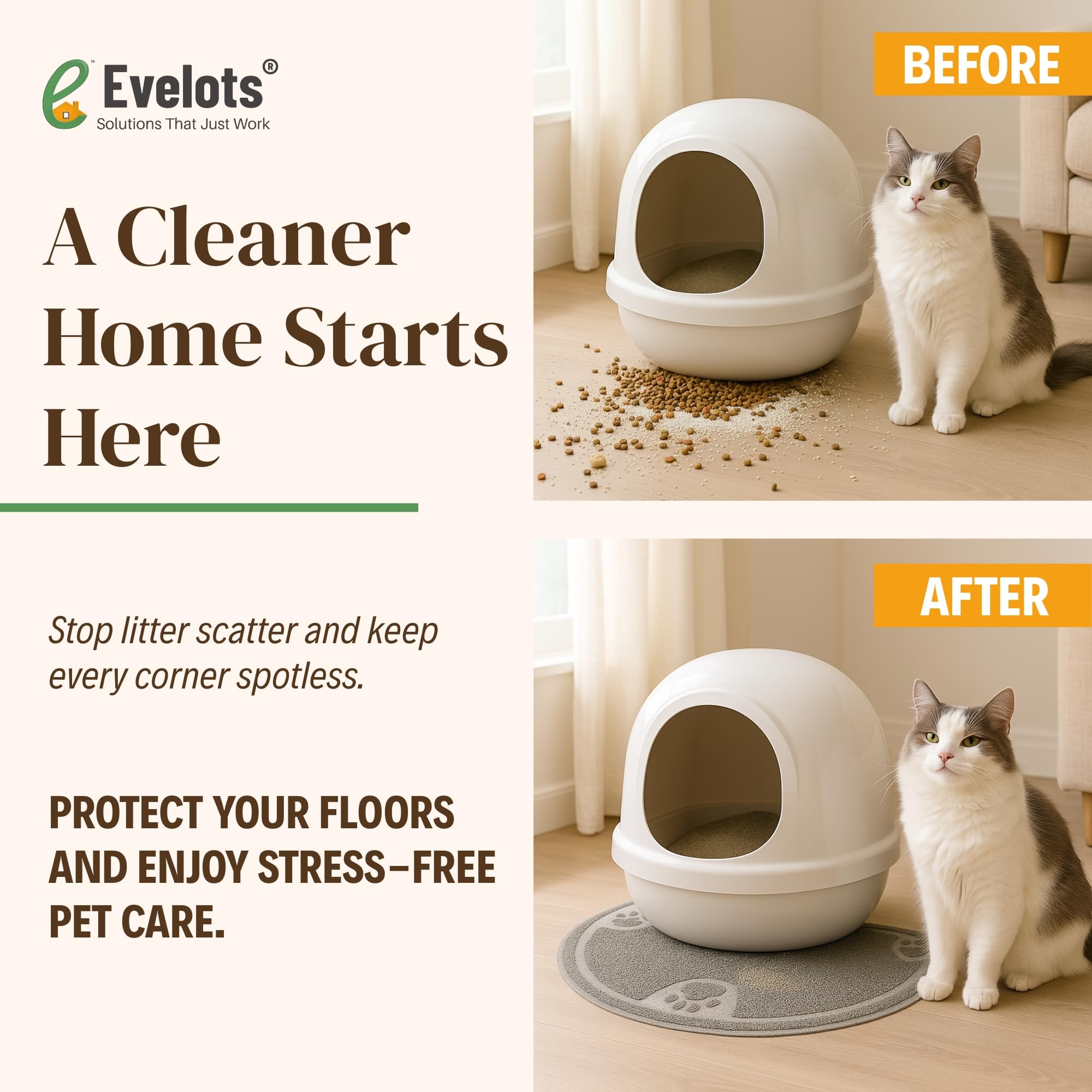 Evelots Tapis Litière Chat dos anti-débordement protège le sol