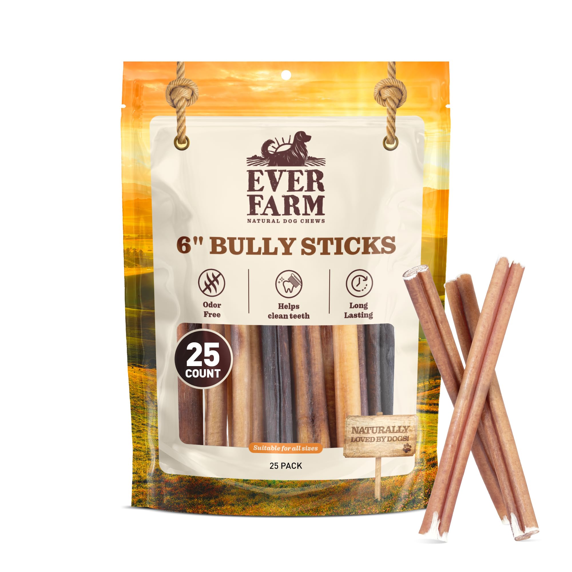 Ever Farm bully-stick 6pouces pack 25: entretien dentaire et plaisir durable.