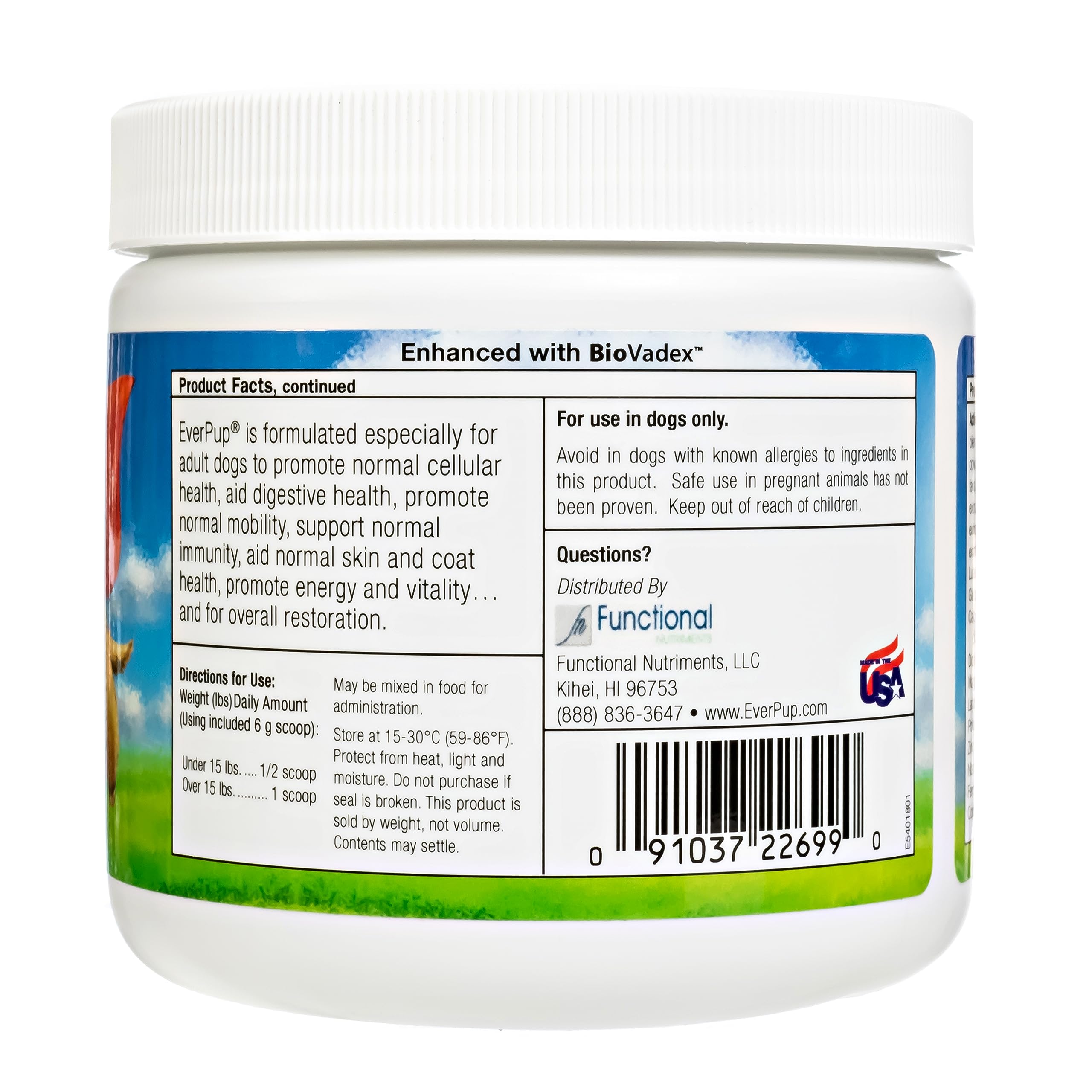 EverPup poudre-apoptogenes: nutriments pour le bien‑être quotidien du chien.
