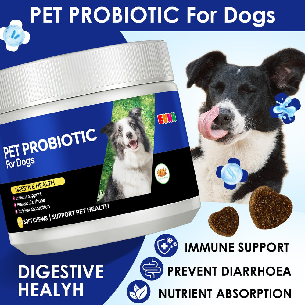 EVHH Probiotiques pour chiens – friandises goût poulet, soutien du plaisir alimentaire.