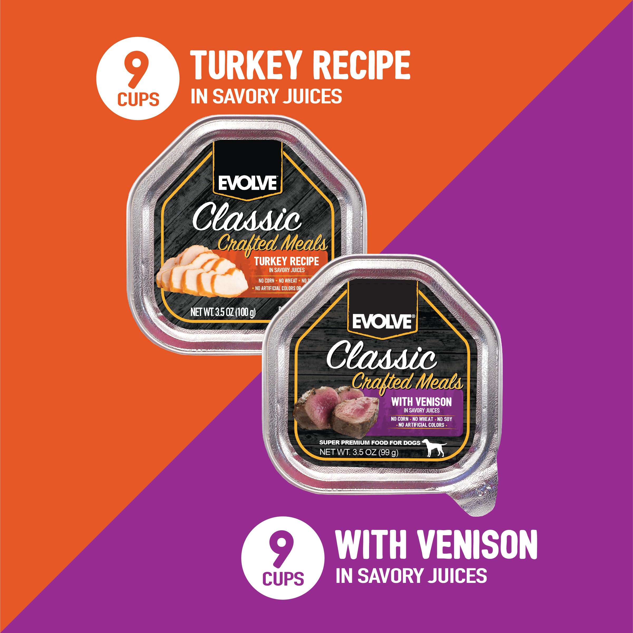 Assiette Evolve Dinde et Venaison, portion humide idéale pour repas équilibré.