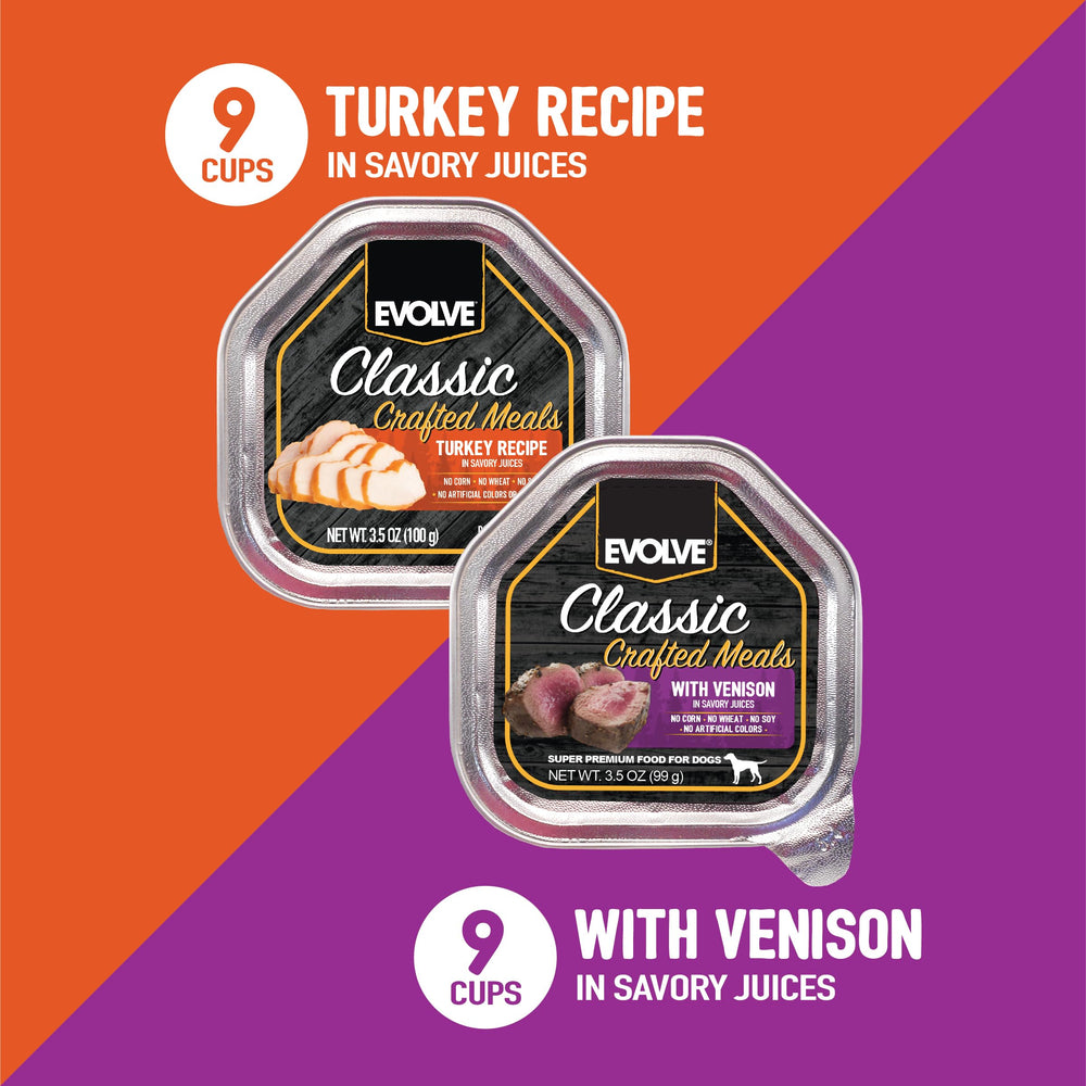 Assiette Evolve Dinde et Venaison, portion humide idéale pour repas équilibré.