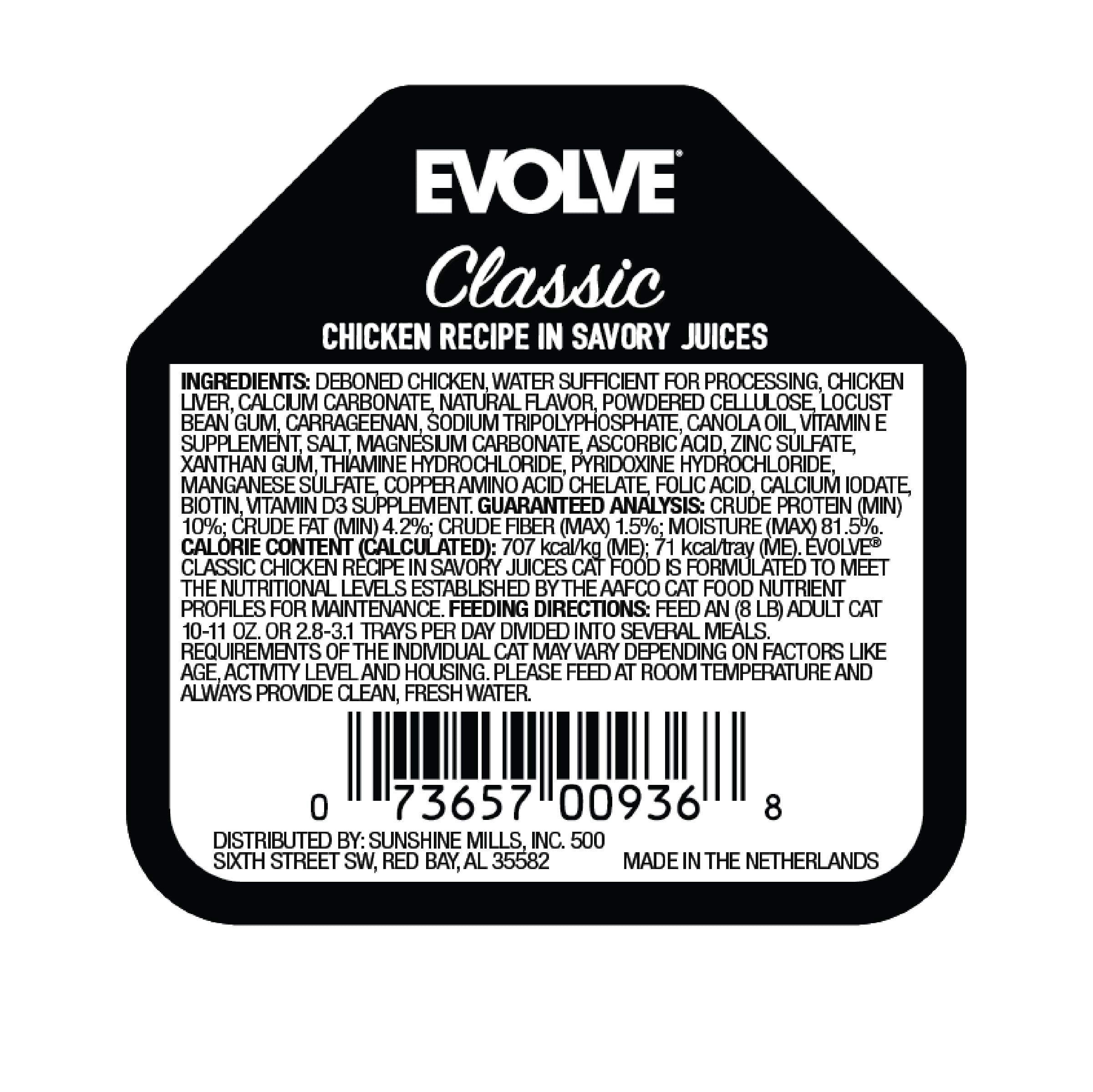 Ingrédients de qualité d’Evolve Repas Classiques Chat Poulet pour nutrition équilibrée