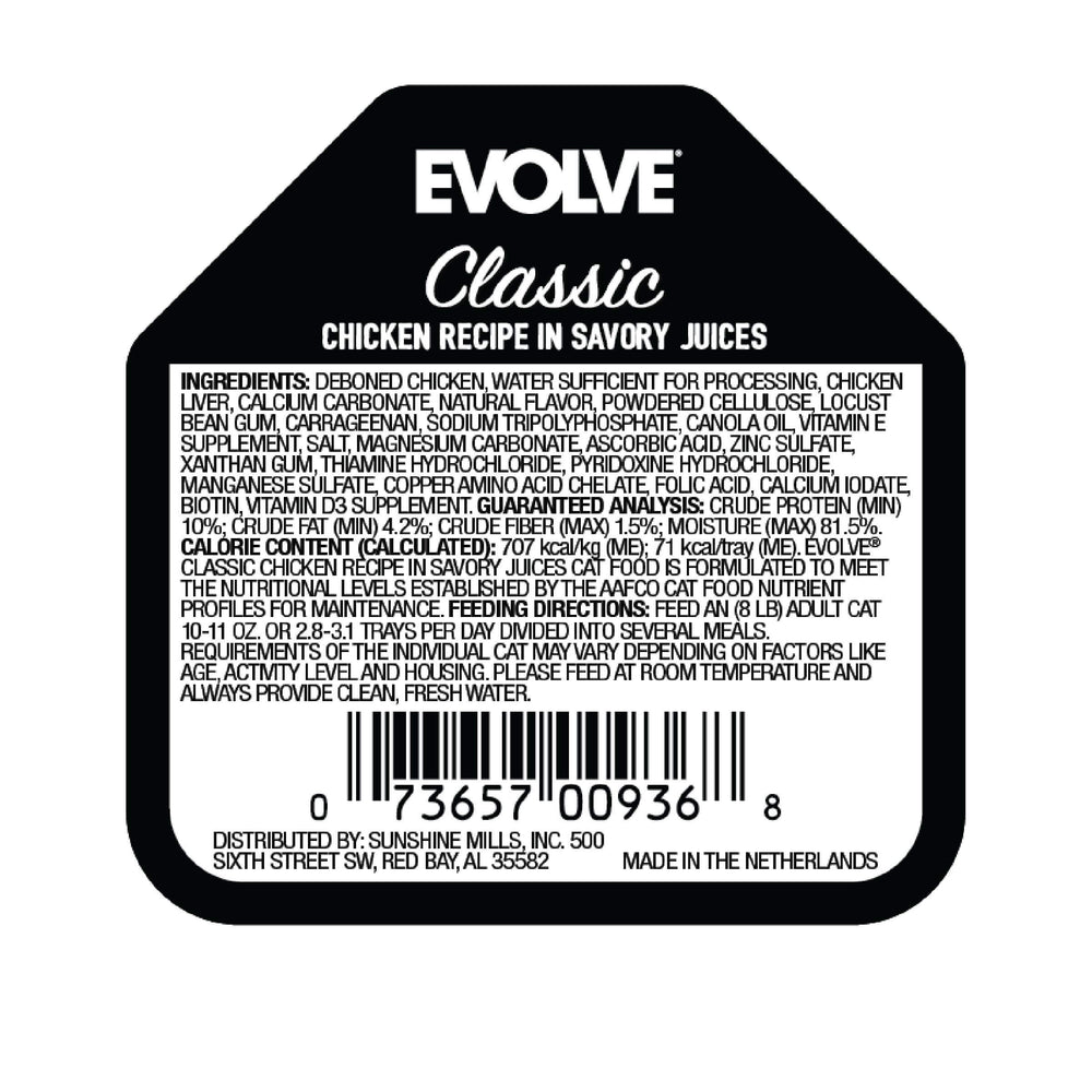 Ingrédients de qualité d’Evolve Repas Classiques Chat Poulet pour nutrition équilibrée