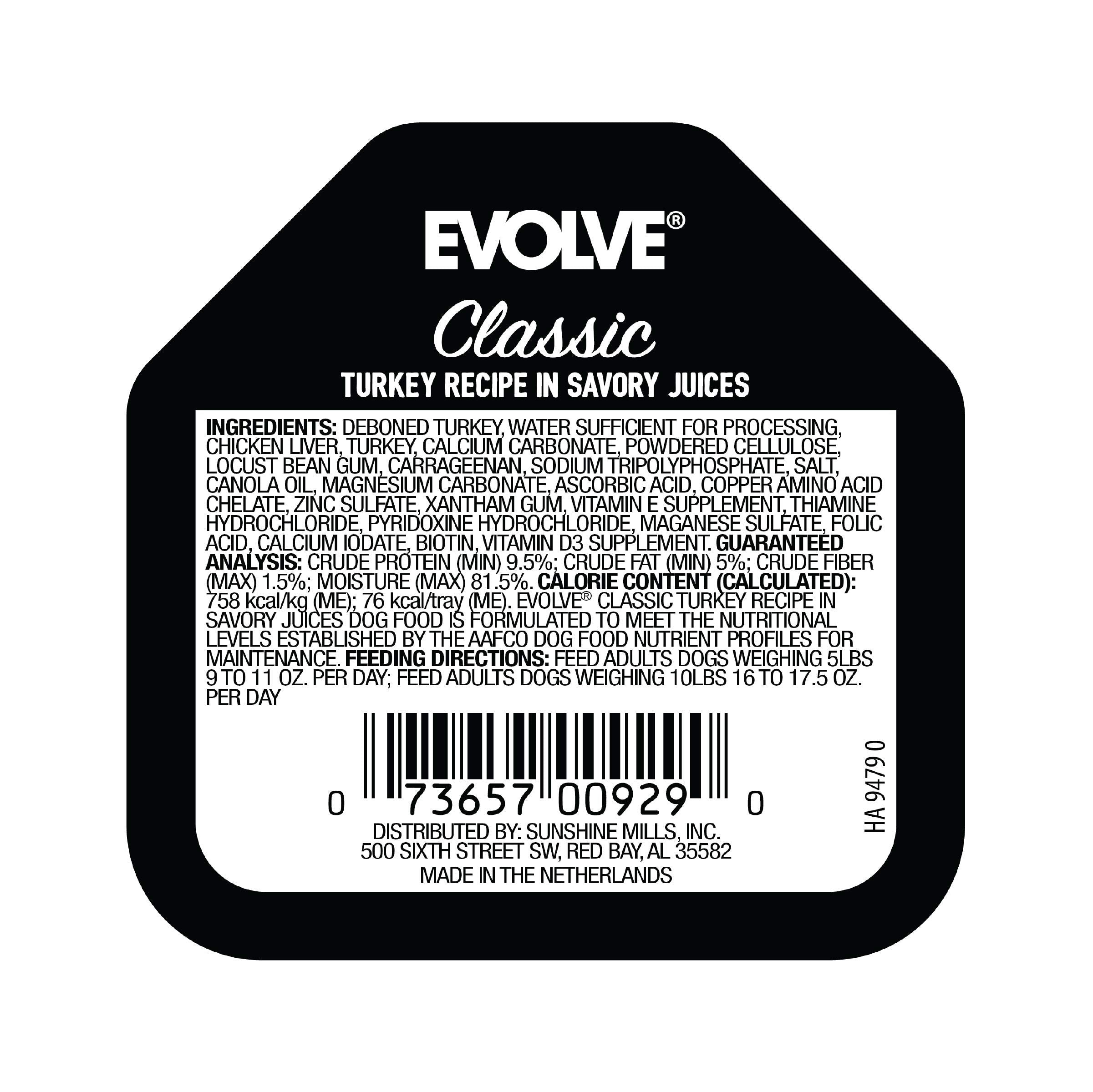 Évolve Classic Meals dinde, bouillon velouté, repas réconfortant pour chien.
