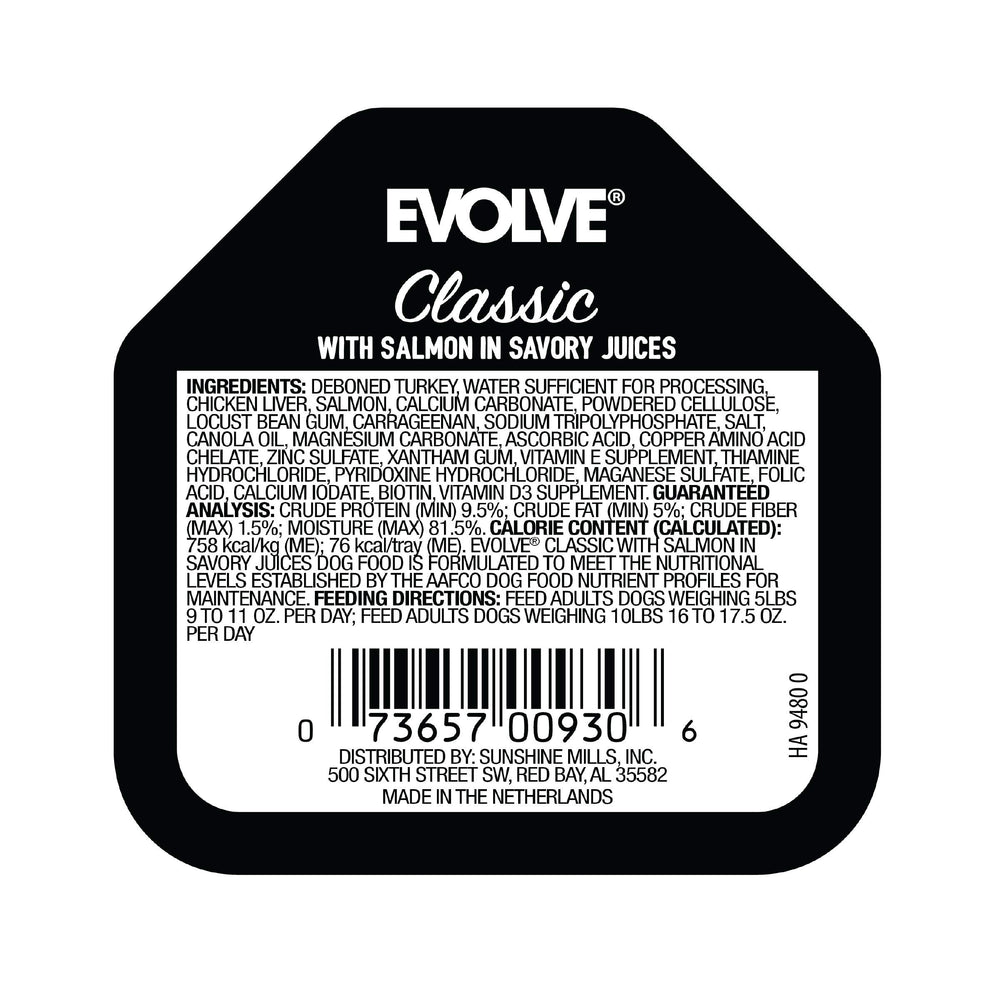 Evolve Saumon chien - assiette gourmande, texture tendre pour mâchoires sensibles.