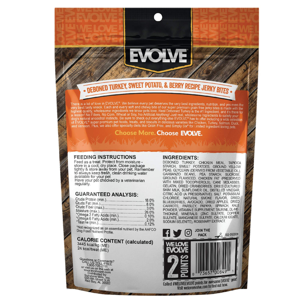 Friandises Evolve dinde desossees moelleuses, texture tendre pour chiens sensibles.