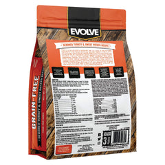 Sac ouvert Evolve sans céréales dinde et patate douce montre texture naturelle
