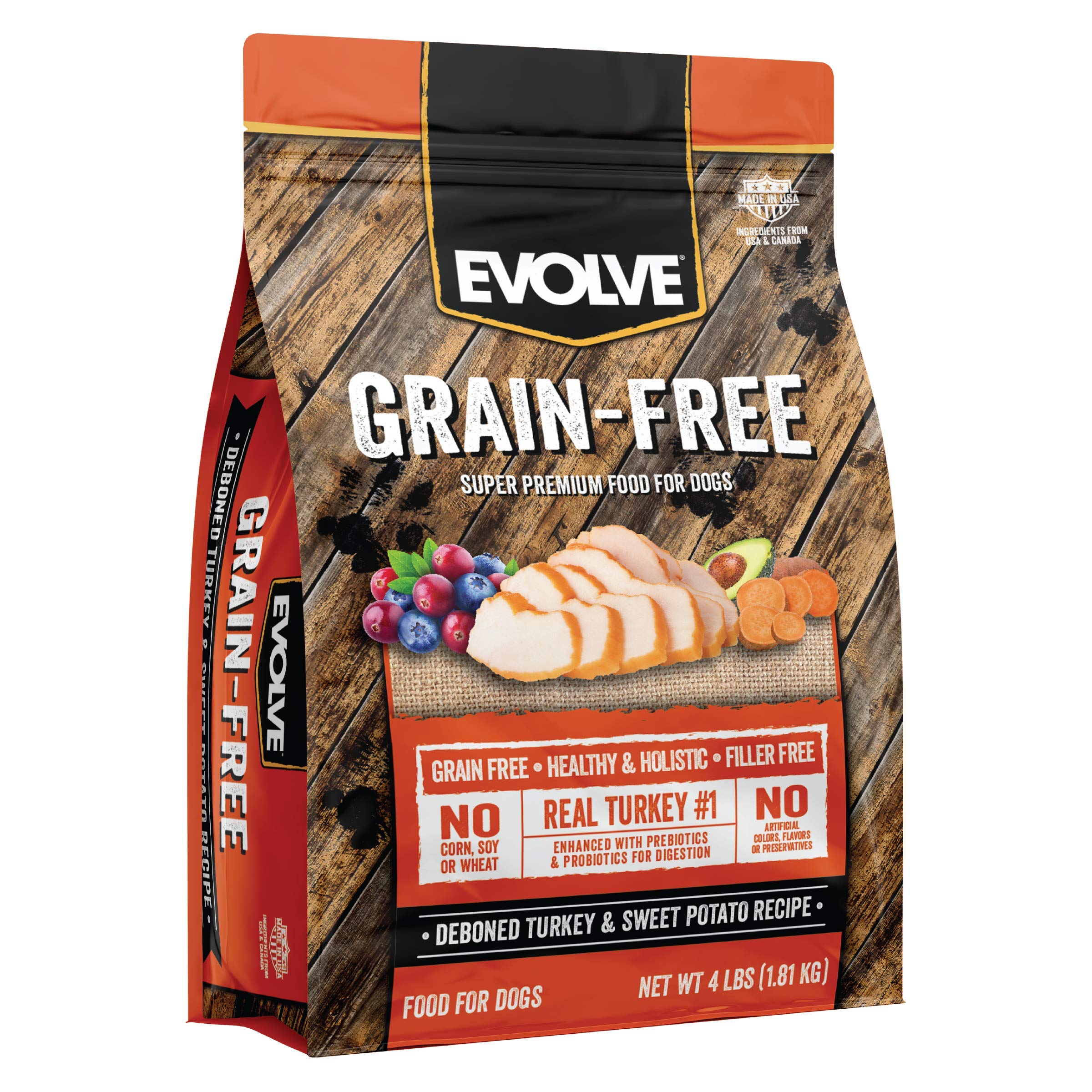 Evolve sans céréales dinde et patate douce, sac scellé idéal pour chiens sensibles