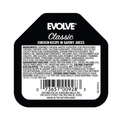 Étiquette Evolve Poulet Classique, ingrédients visibles pour une saveur riche.