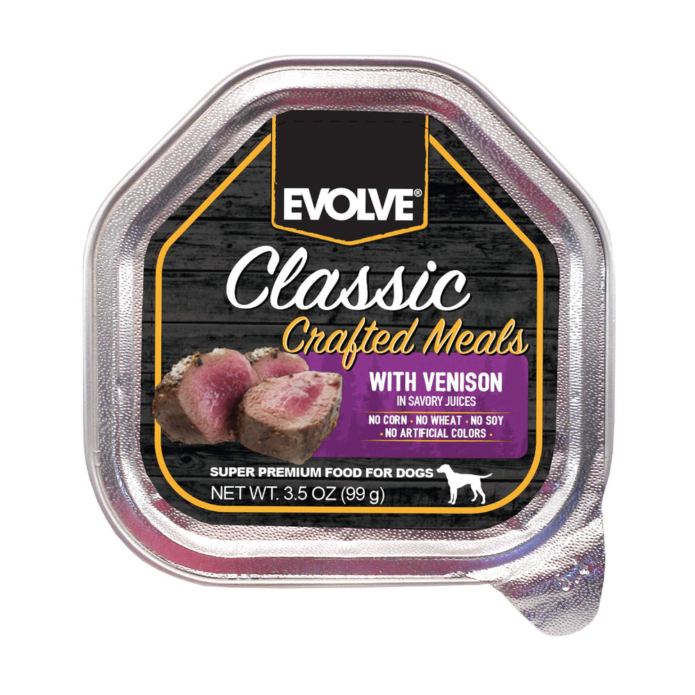 Nourriture humide Evolve venaison en sauce prête à servir pour chien.