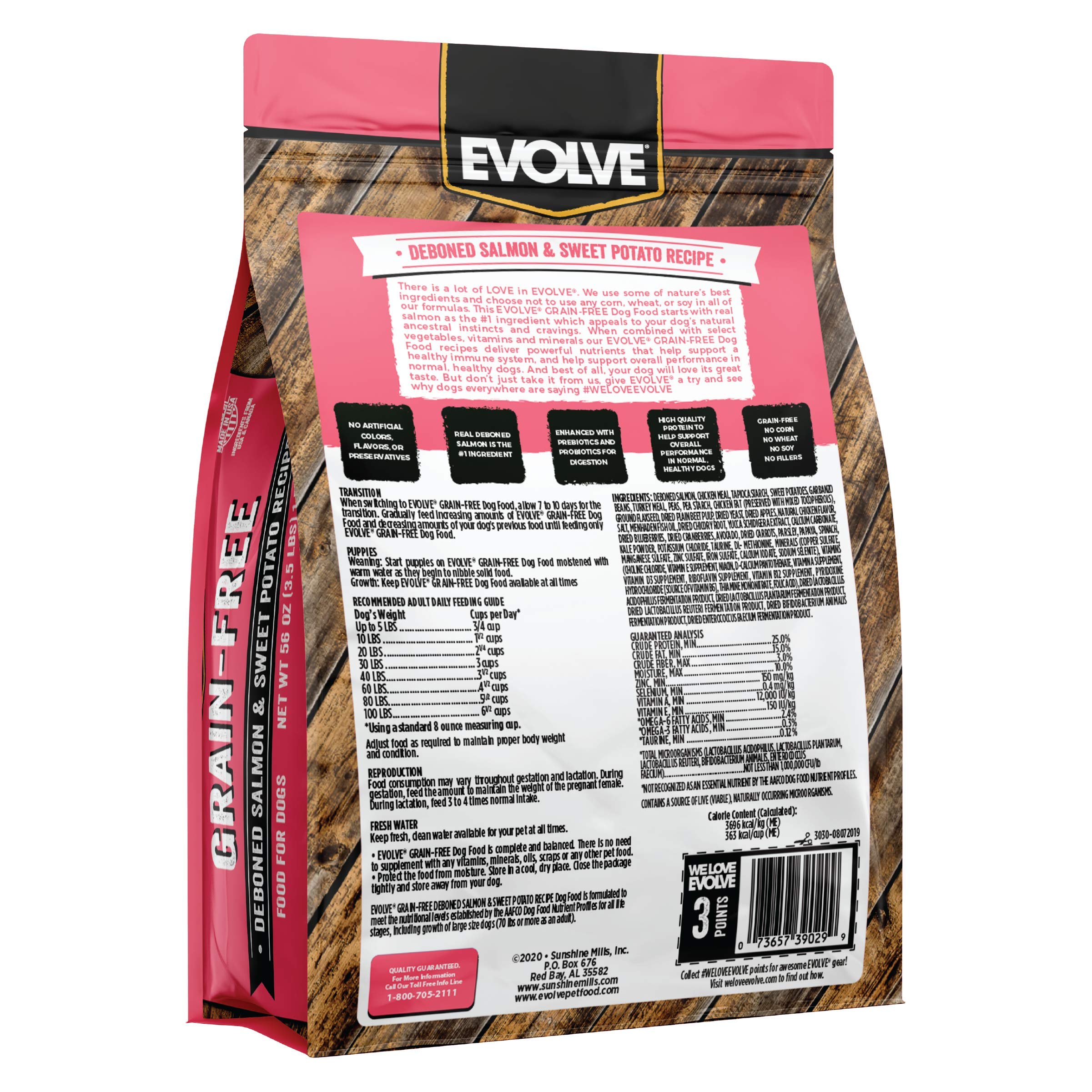 Assiette du chien: Evolve saumon désossé, goût riche et appétence naturelle.