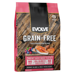 Evolve Saumon désossé – croquettes sans céréales pour chien adulte, énergie durable.