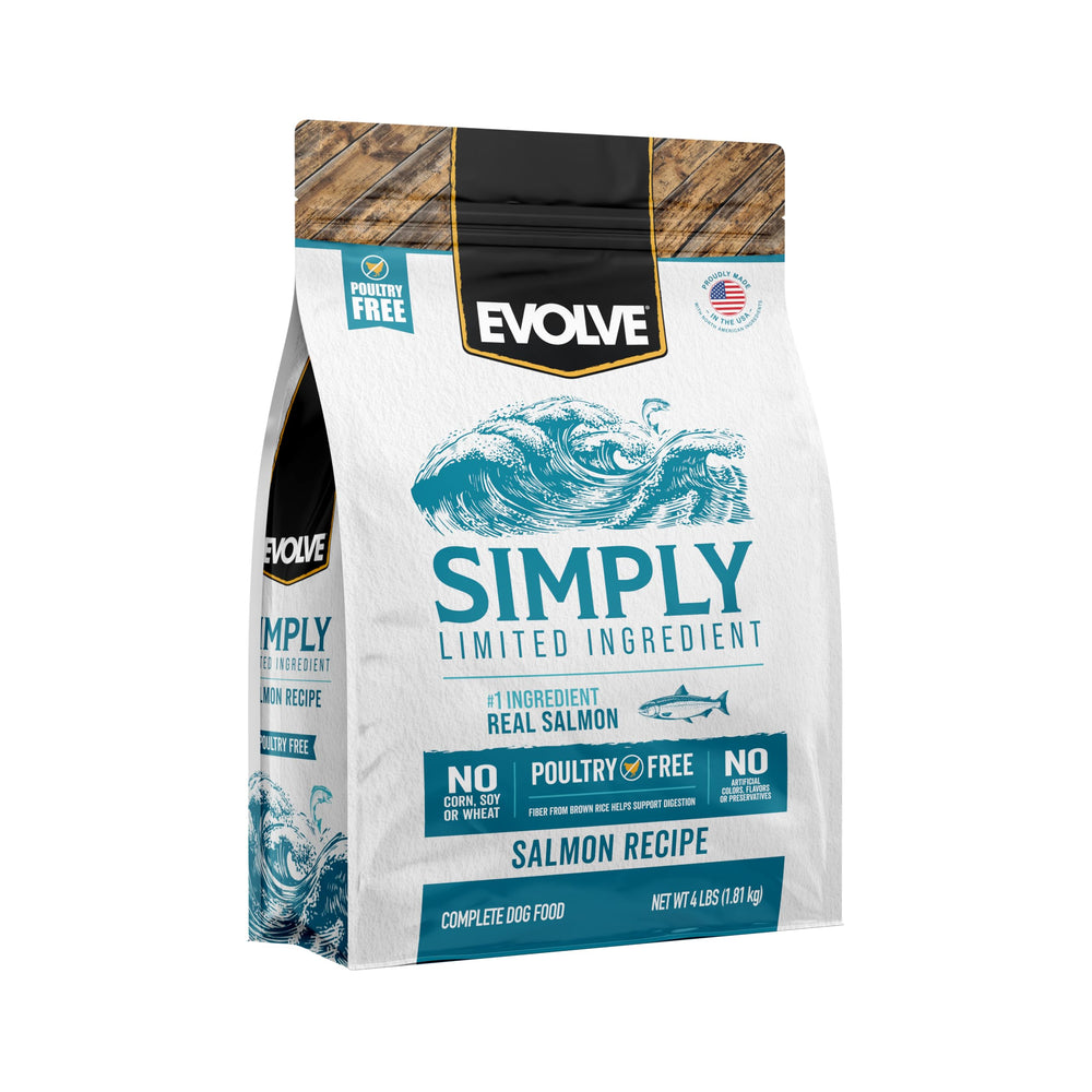Evolve Simply Saumon croquettes : premier ingrédient saumon, goût naturel et satisfaisant.