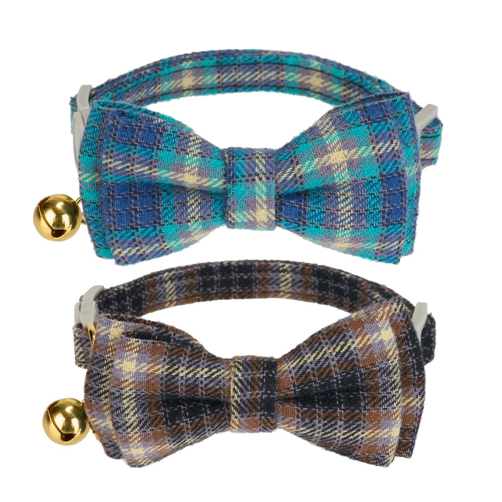 Colier Ewinoom pour chat en coton doux bleu océan avec noeud papillon.