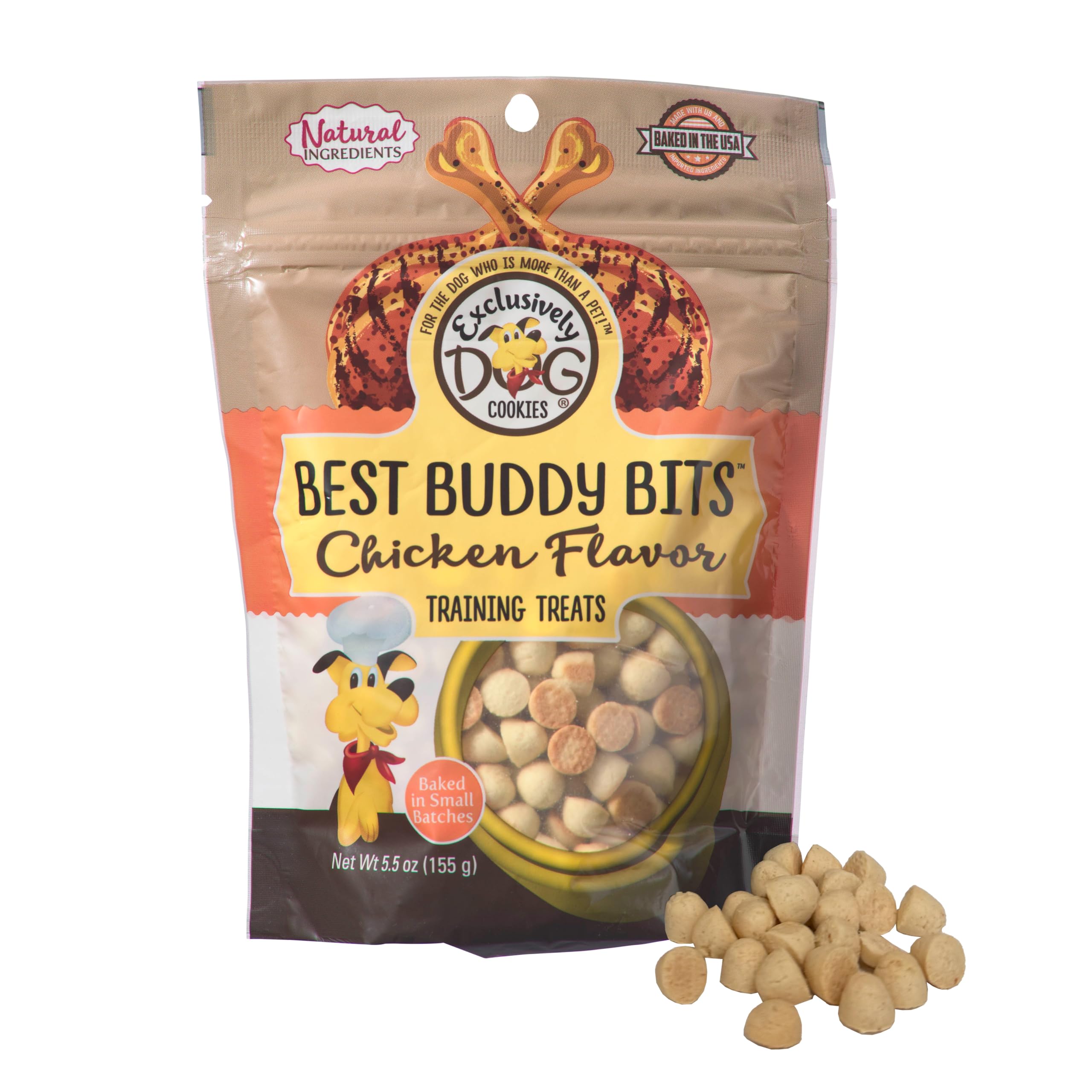 Exclusively Dog Best Buddy Bits dans sachet reutilisable, pratique pour l’entraînement.