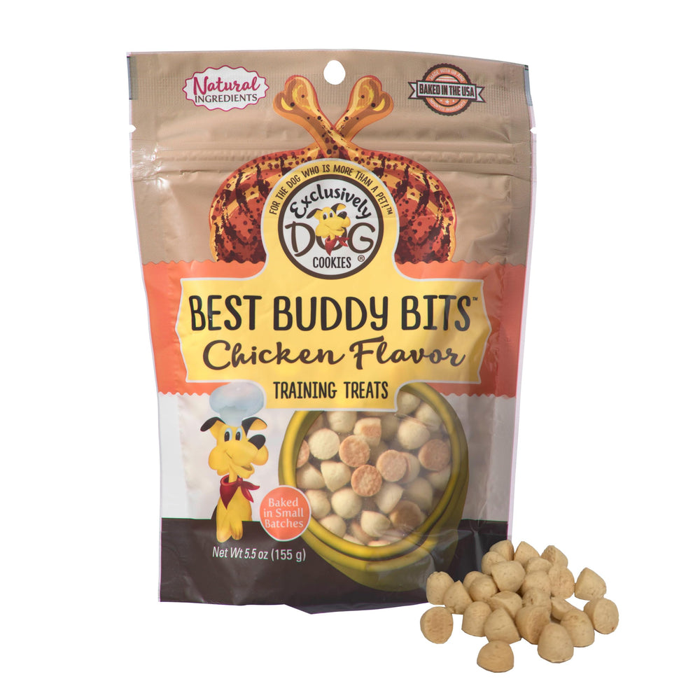 Exclusively Dog Best Buddy Bits dans sachet reutilisable, pratique pour l’entraînement.