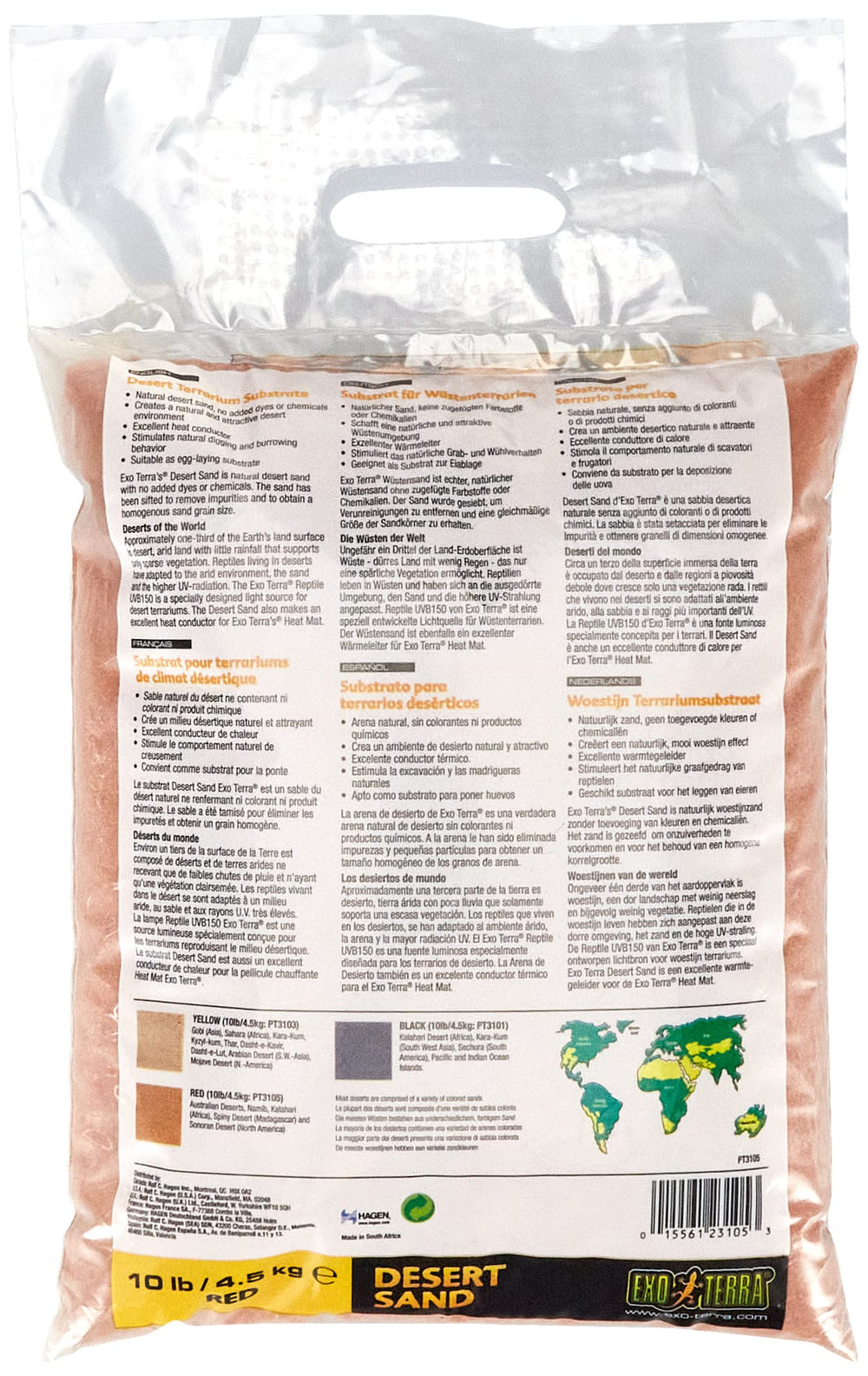 Exo Terra Desert Sand, sable tamisé, grains homogènes pour terrarium stable.