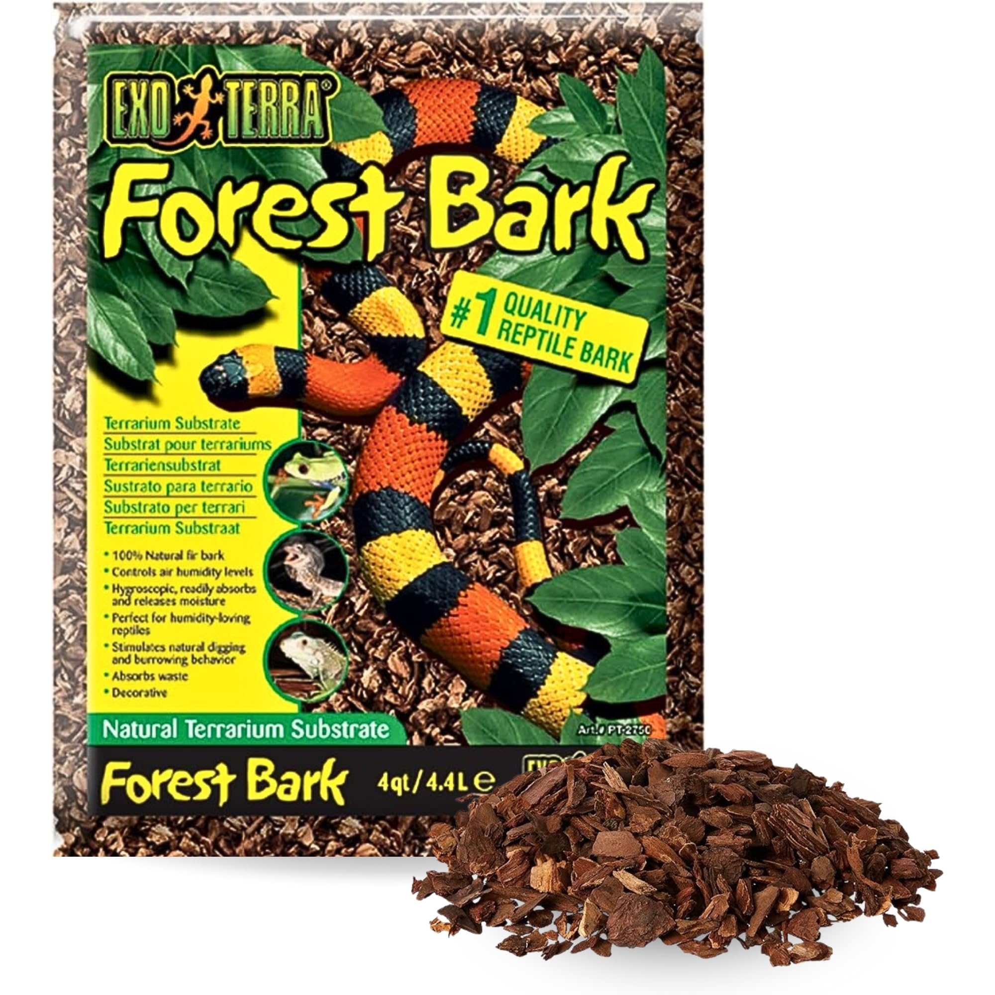 Exo Terra Forest Bark, écorce de pin naturelle, crée un habitat naturel et régule l'humidité.