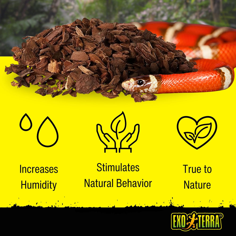 Exo Terra Forest Bark: substrat d’écorce pour terrarium favorisant creusement et exploration.