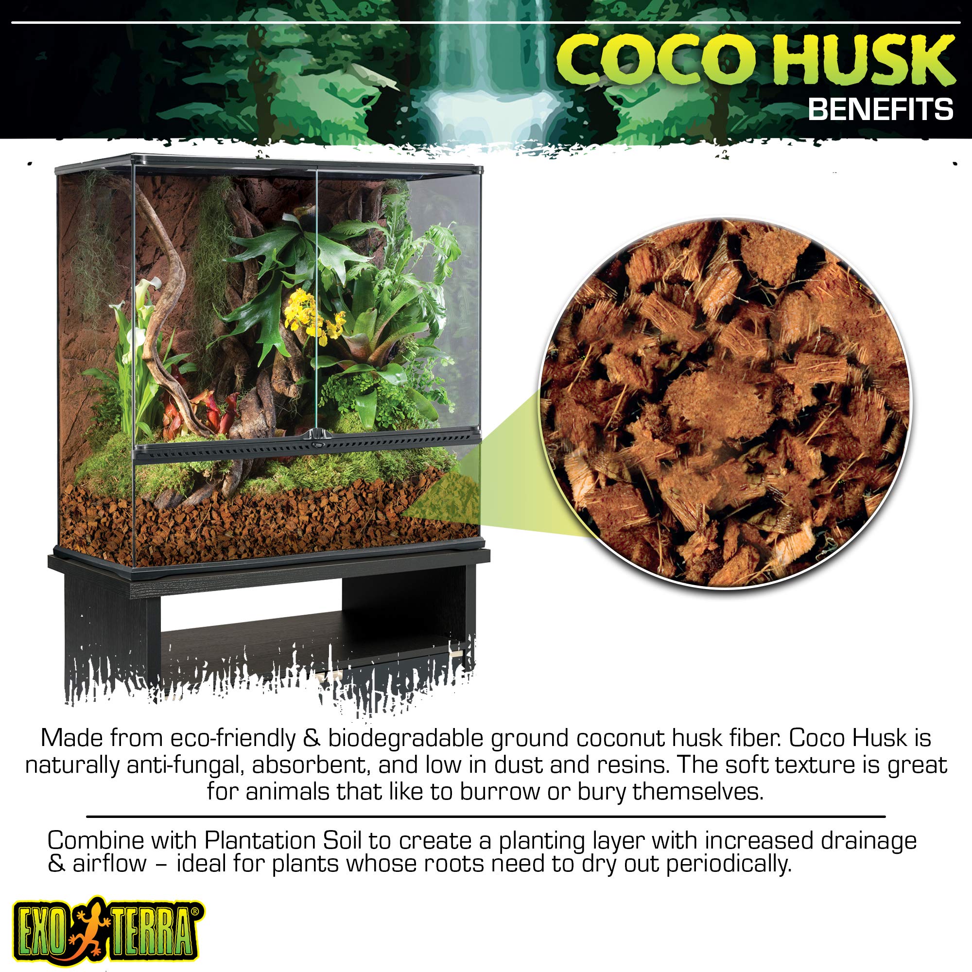 Exo Terra brique fibre noix de coco : montre l'augmentation d'humidité dans le terrarium.