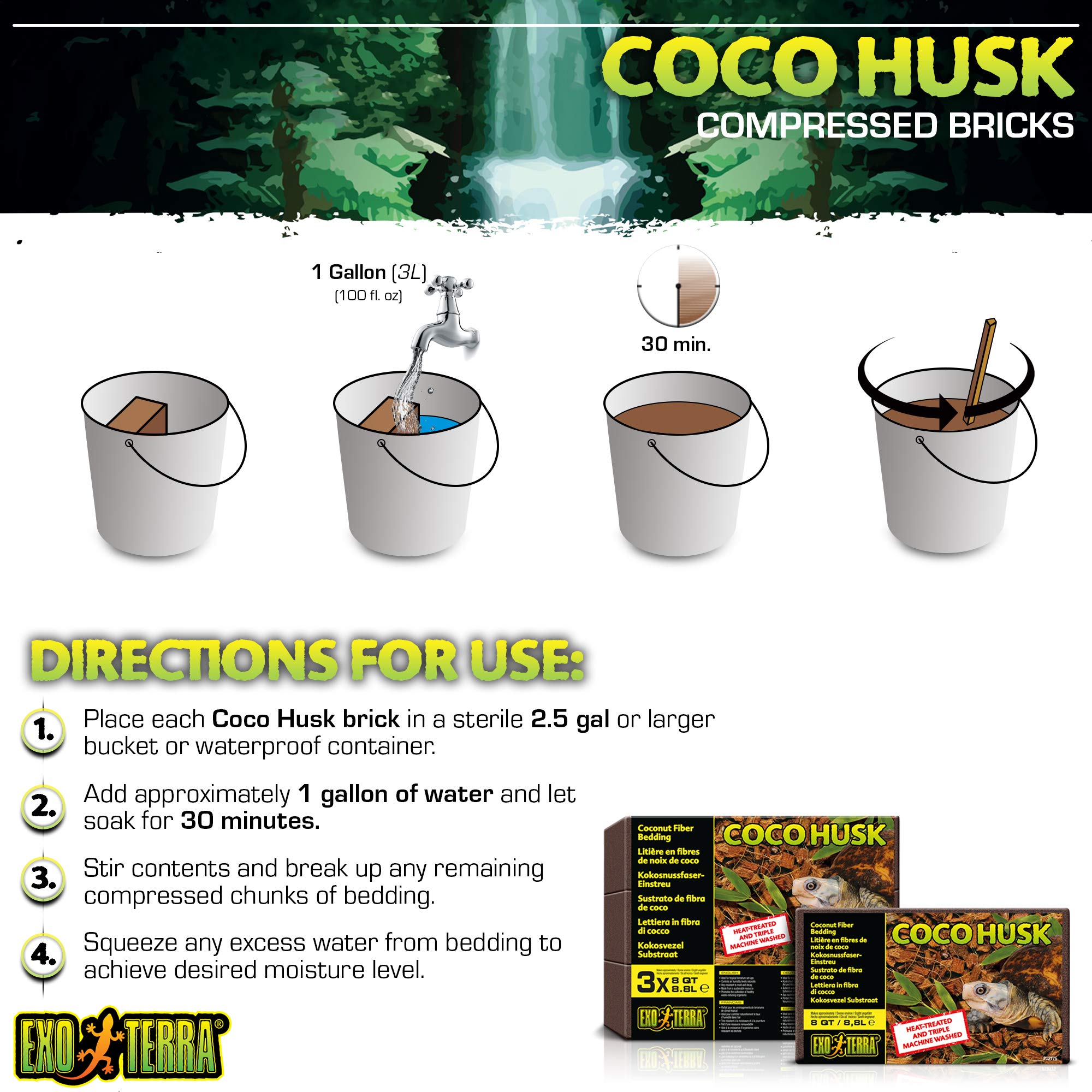 Exo Terra brique fibre noix de coco : texture naturelle agréable pour le substrat.