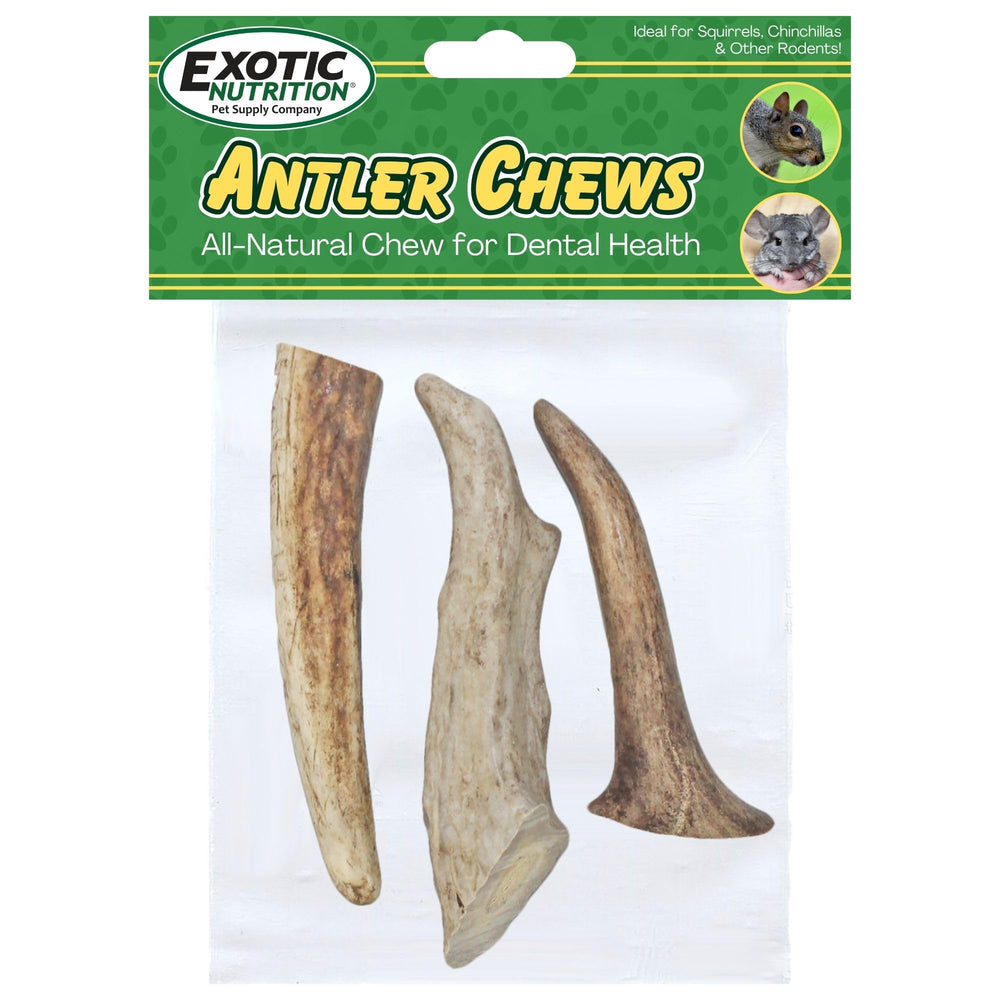 Exotic Nutrition Antler Chews: emballage et origine USA pour petits rongeurs.