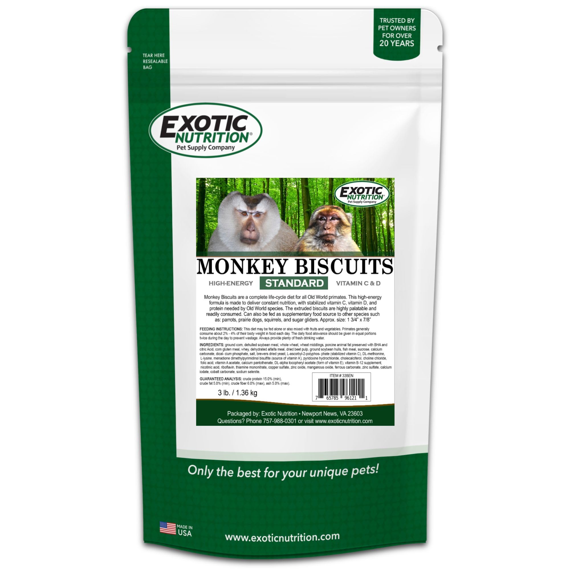 Monkey Biscuits Exotic Nutrition option alimentaire pour tortues et petits animaux