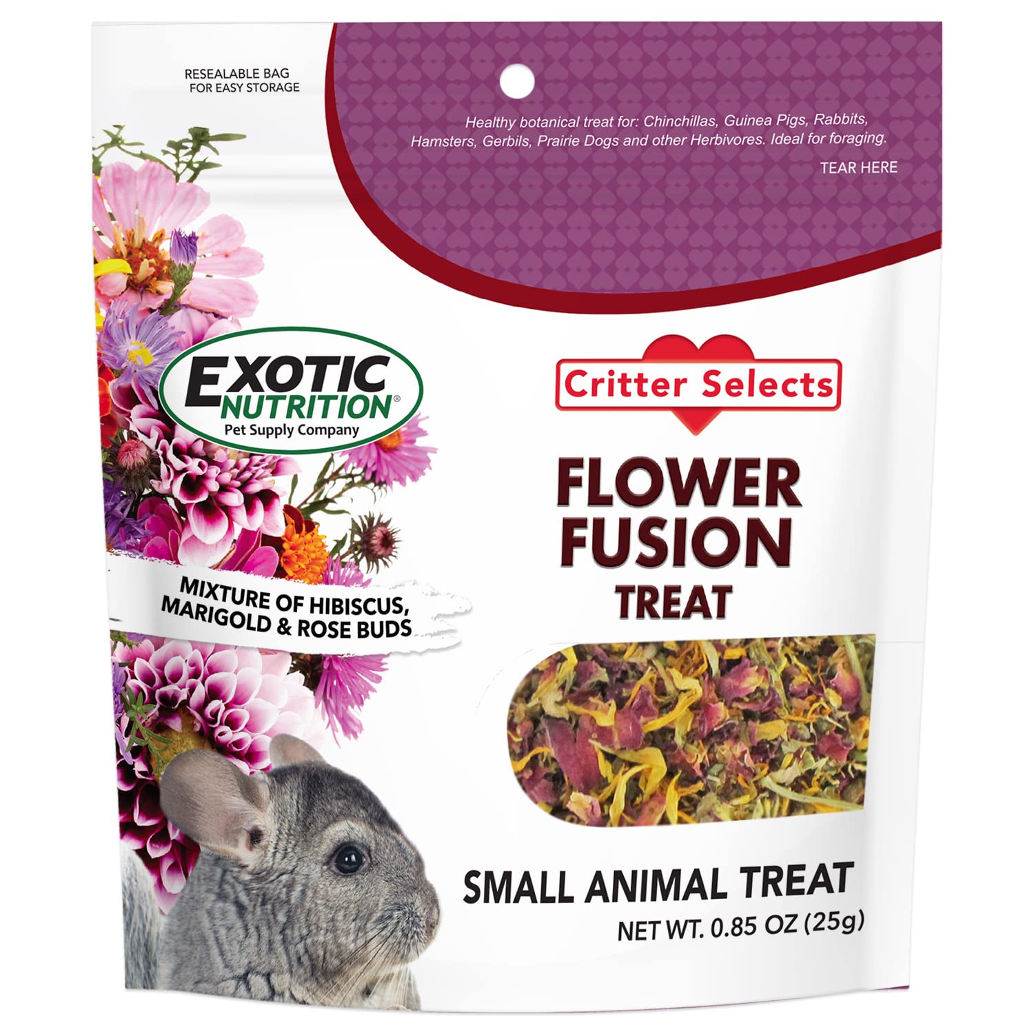 Exotic Nutrition Flower Fusion Treat enrichissement quotidien, stimule l’exploration et le lien avec le propriétaire.