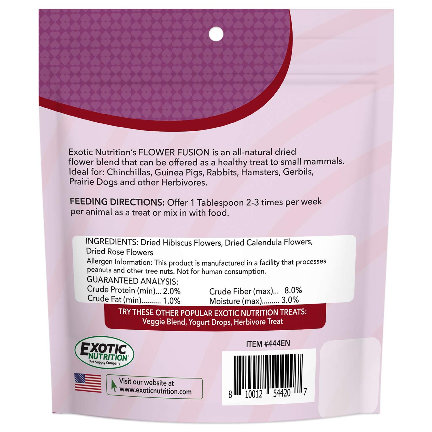 Exotic Nutrition Flower Fusion Treat encourage la mastication et soutient la dentition.