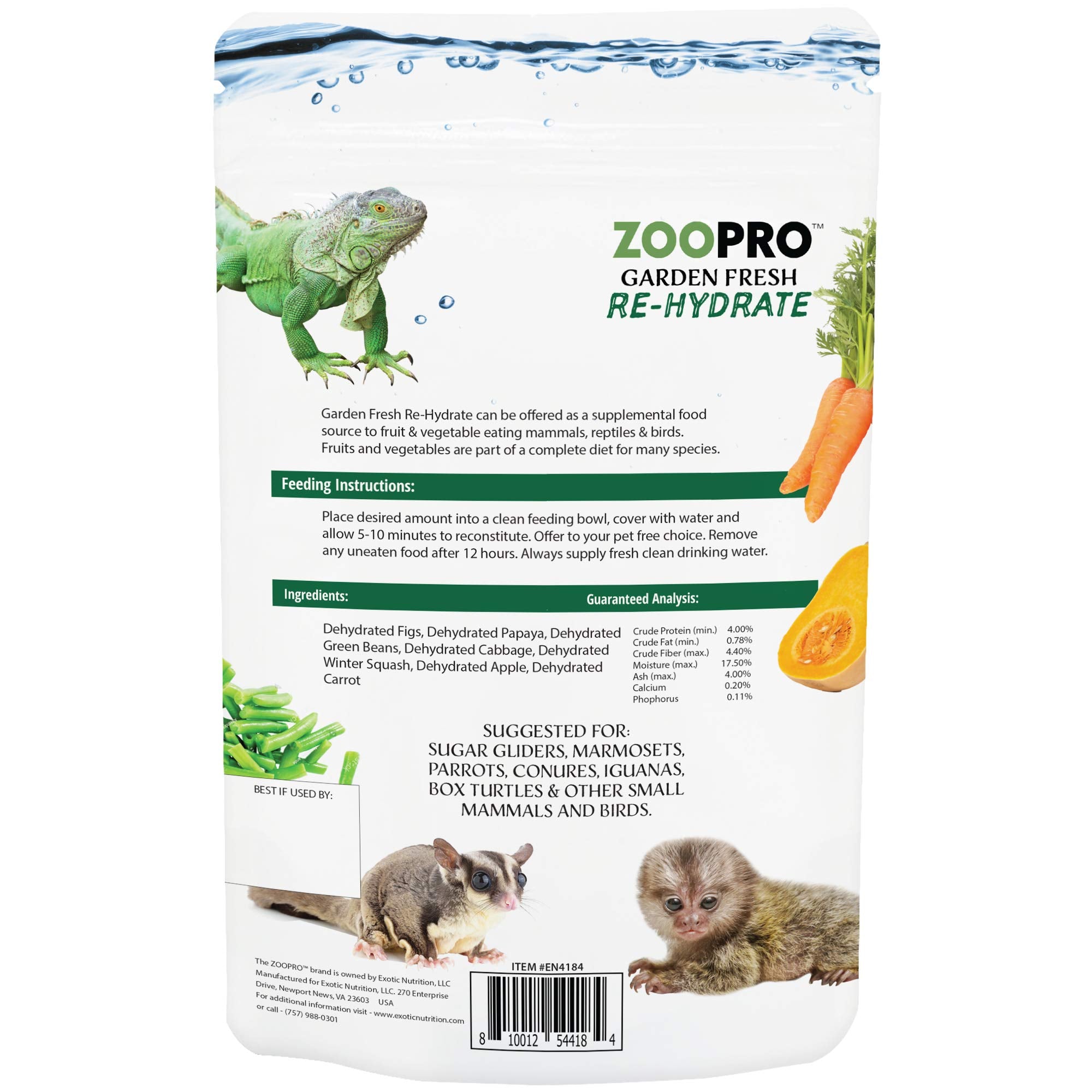 Exotic Nutrition Garden Fresh Rehydrate : mélange calcium riche pour un soutien nutritionnel.