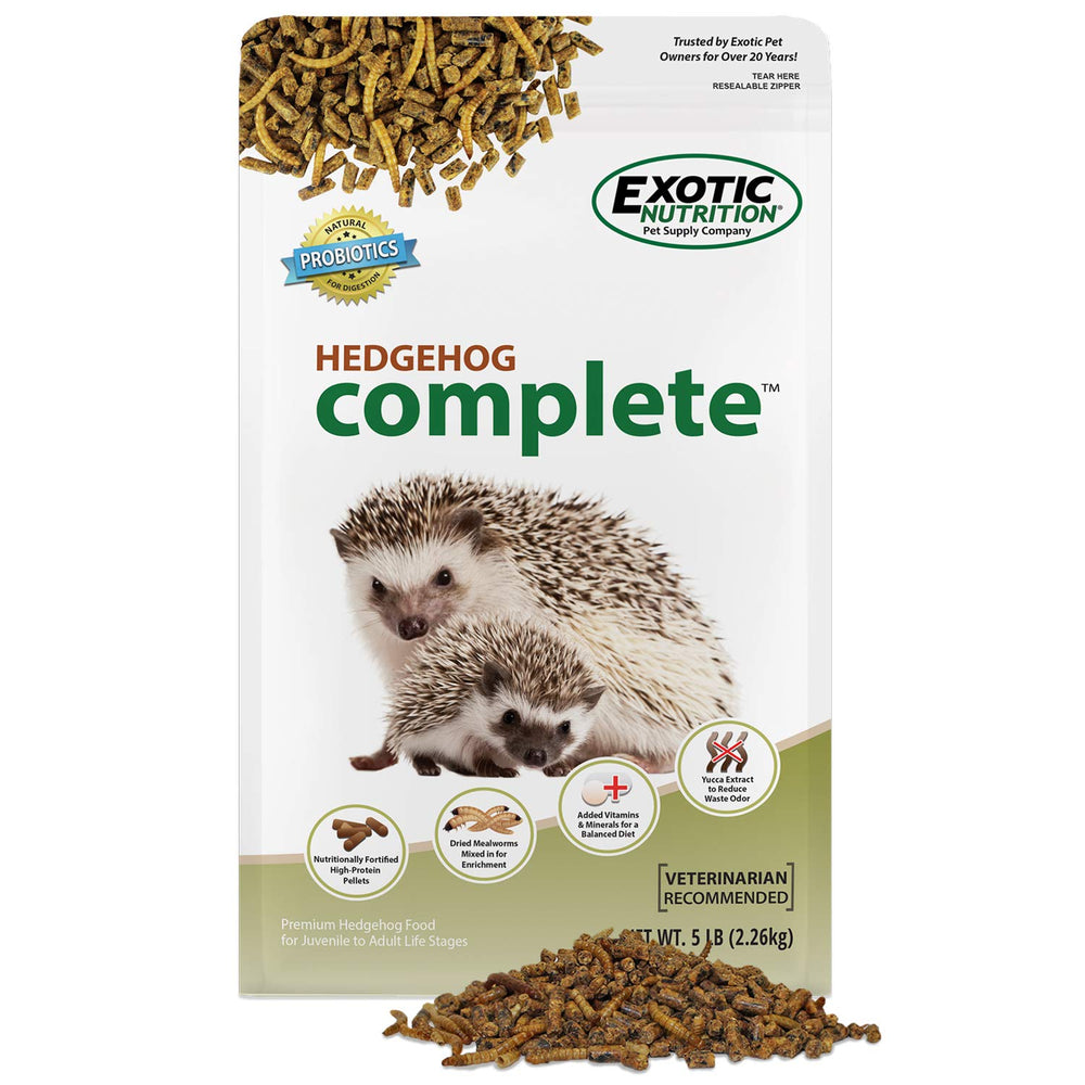 Exotic Nutrition Hedgehog Complete: sac 5 lb pour une alimentation complète et pratique du hérisson.