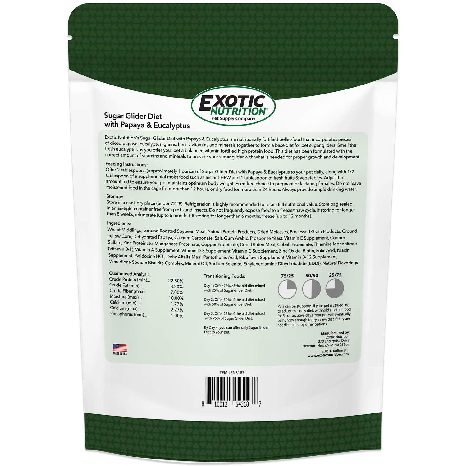 Exotic Nutrition - ingrédients papaye et eucalyptus pour le régime du marsupial volant.