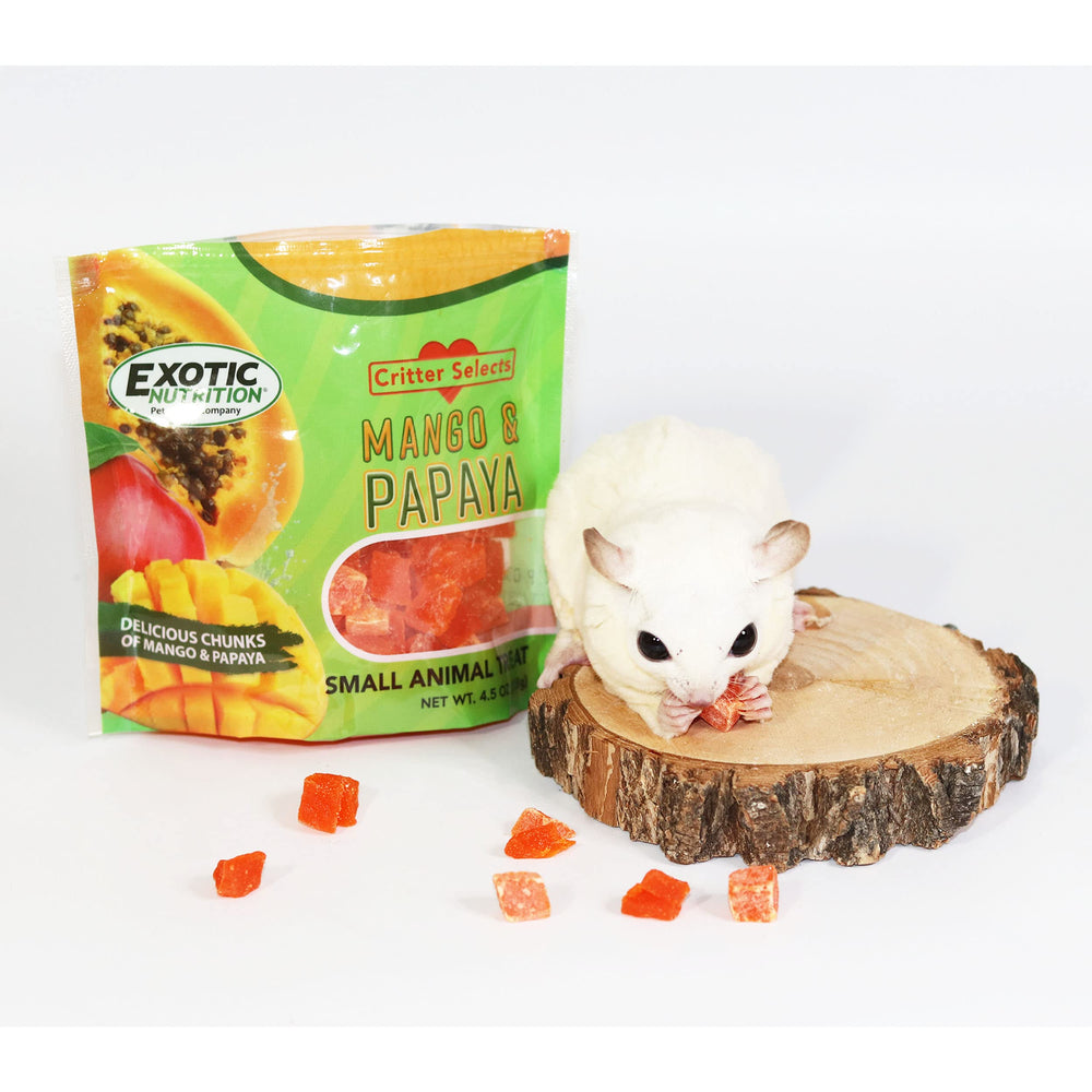 Exotic Nutrition Mangue et Papaye: cubes séchés parfaits pour récompenser les petits animaux.