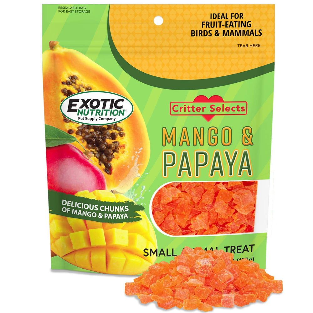 Exotic Nutrition Mangue et Papaye: morceaux séchés faciles à proposer comme friandise.