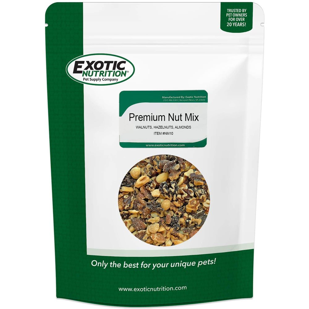 Emballage Exotic Nutrition Mélange haut de gamme de noix prêt à nourrir vos petits animaux.