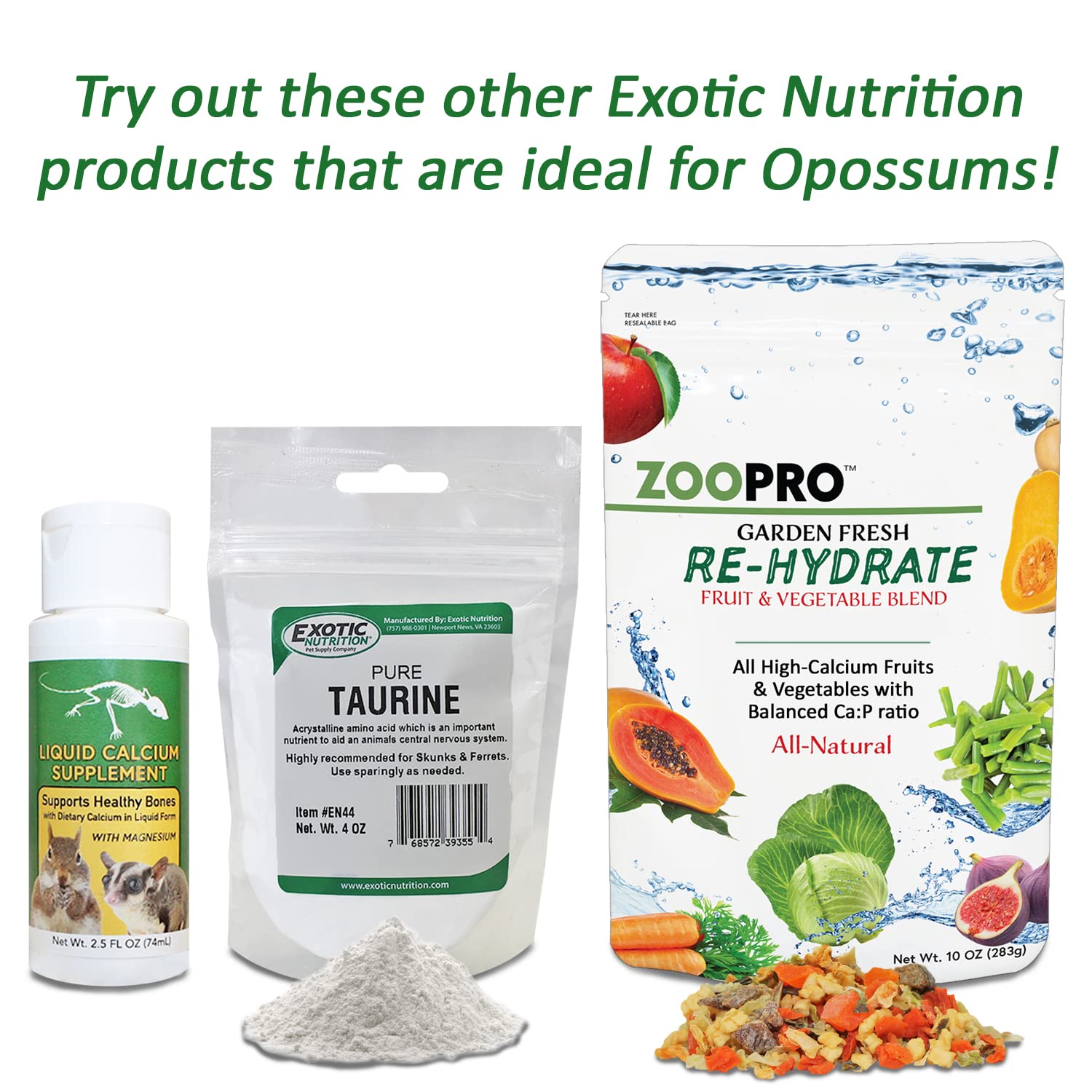 Calcium élevé dans Exotic Nutrition Opossum Complete