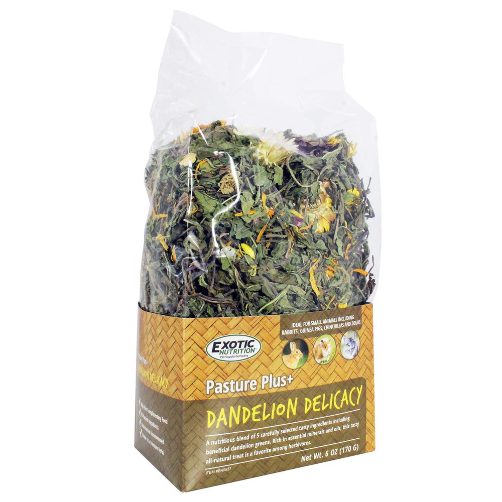 Exotic Nutrition Pasture Plus Dandelion Delicacy : morceaux secs faciles à ajouter au repas quotidien.