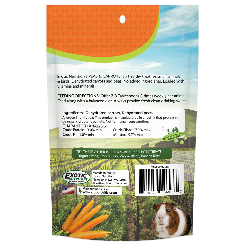 Petits animaux dégustent Exotic Nutrition pois et carottes, assiette colorée et appétissante.