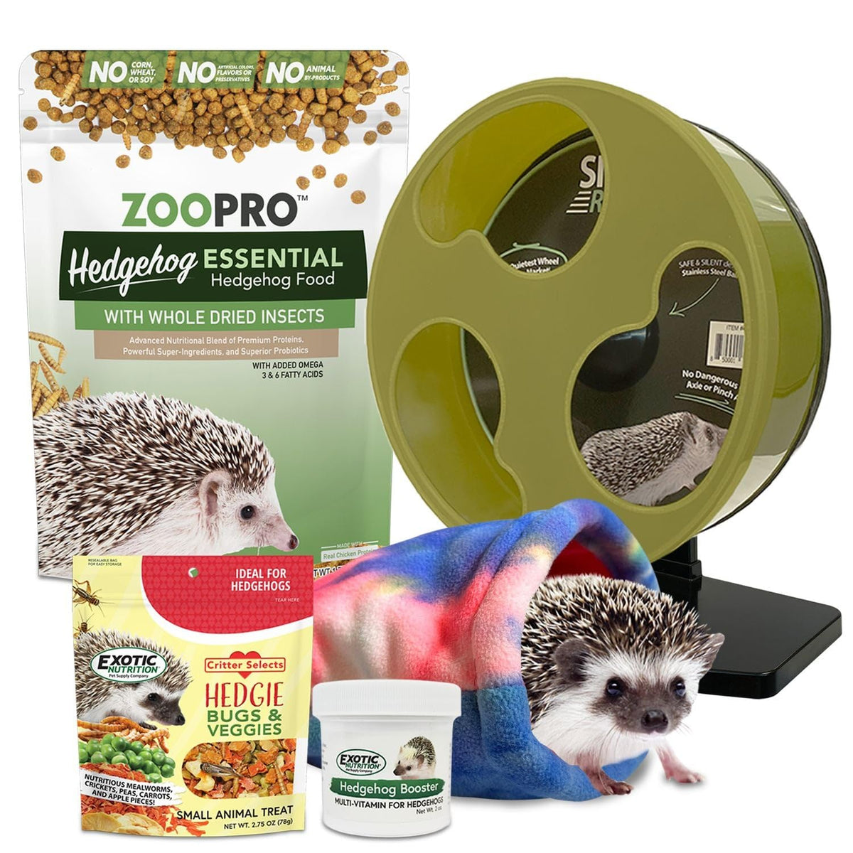 Roue d'exercice Exotic Nutrition pour hérisson, favorisant l'activité physique et le divertissement.