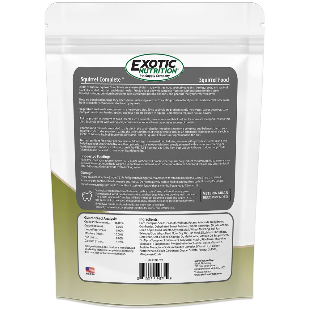 Exotic Nutrition Squirrel Complete - approche-pratique pour frais et conservation.