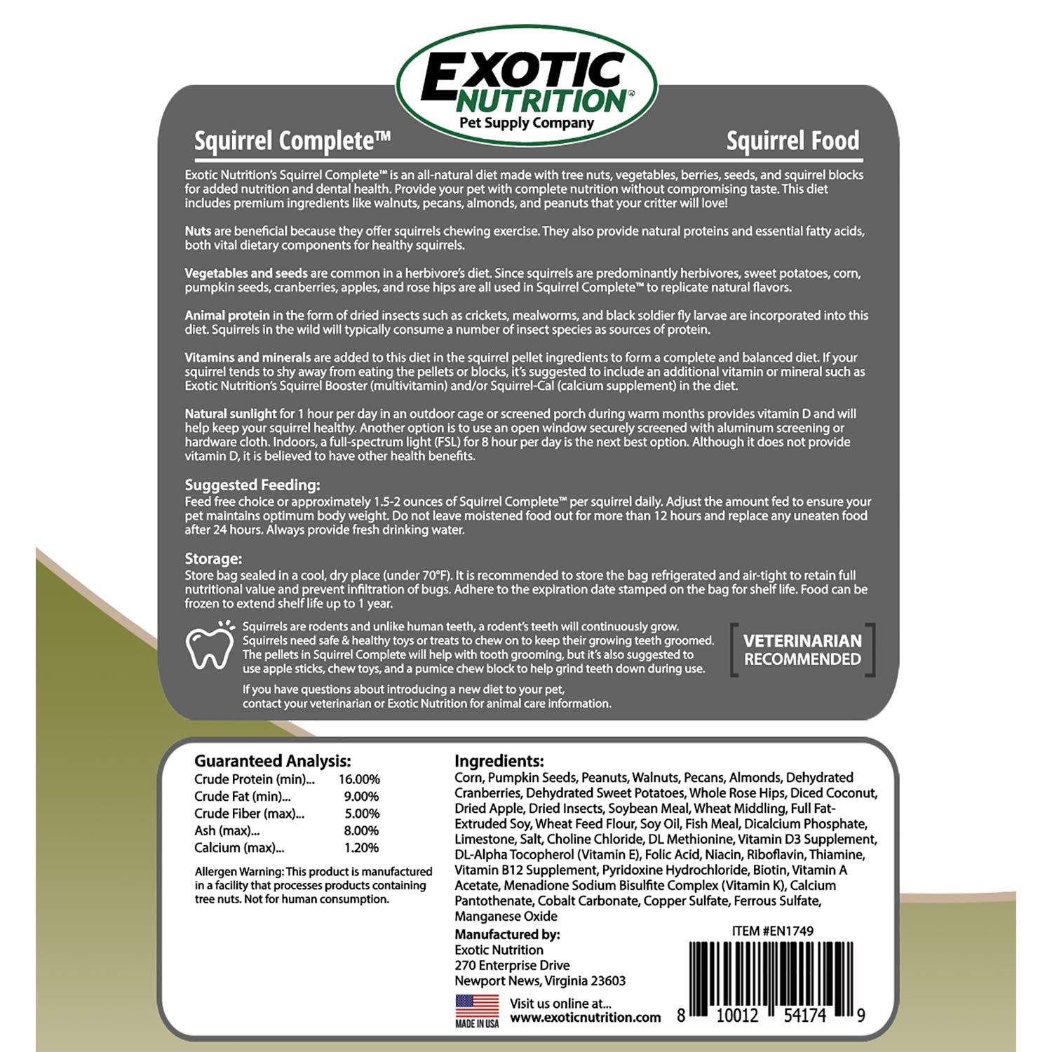 Exotic Nutrition Squirrel Complete - fruits-et-canneberges apportant saveur naturelle.