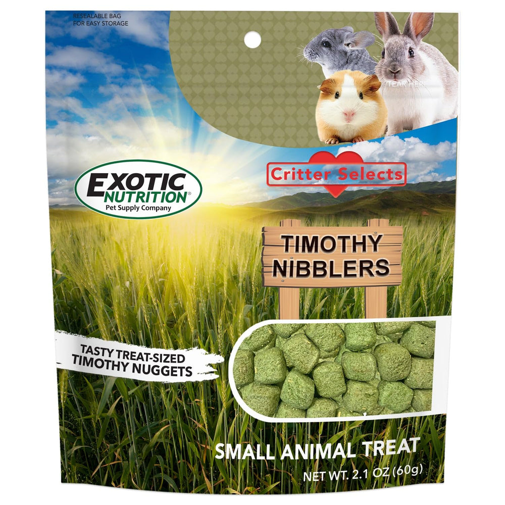 Timothy Nibblers dans l'emballage, friandise saine et croustillante pour vos petits animaux.